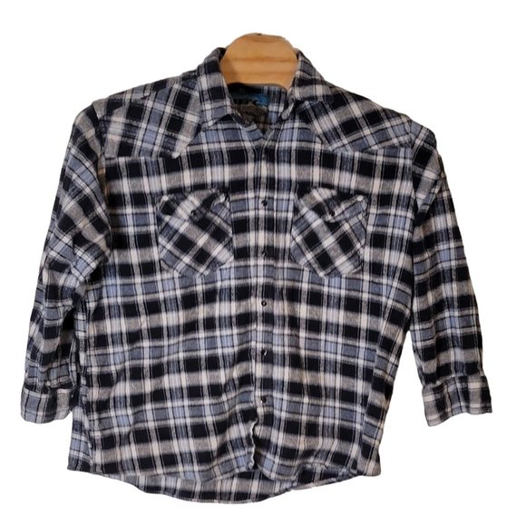 BTC Bay Trading Company Pearl Snap Heavy Flannel Shirt Blue White Plaid Size 2XL - Picture 1 of 5